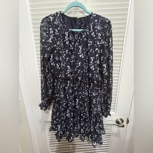 Lulus Too Cute Navy Blue Floral Print Smocked Long Sleeve Mini Dress - Size XL